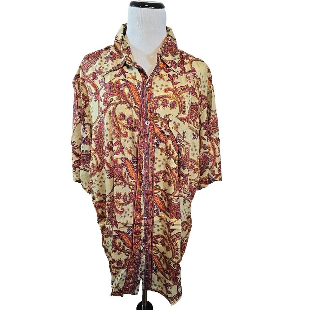 Retro‎ Button up Womens shirt collared Long Sleeve Paisley Print size XL New